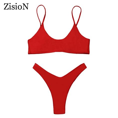 Zision 2018 Sexy Bikinis Women Swimsuit Thong Bikini Set Brazilian Swimming Suits Solid Swimwear