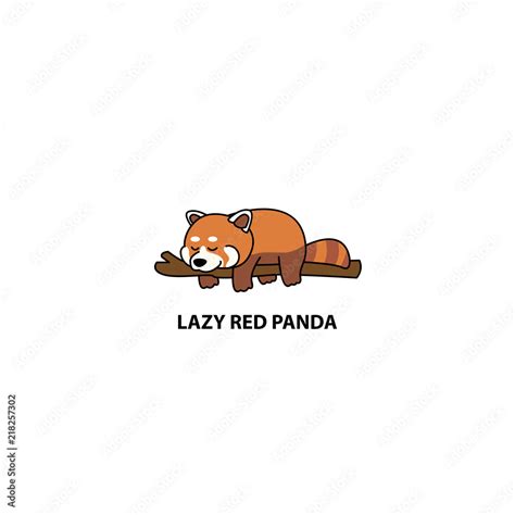Lazy Red Panda Sleeping On A Branch Cartoon Vector Illustration Stock
