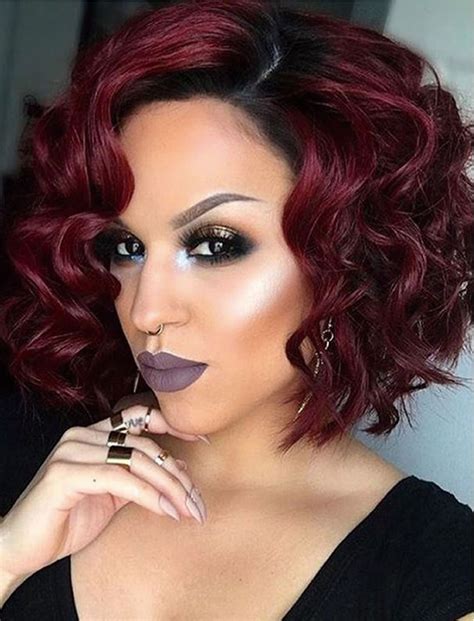 Red Hair Color 2018 Curly Bob Haircuts For Diamond Faces