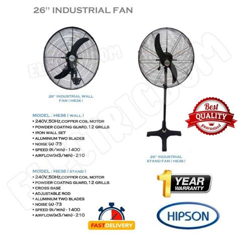 Hipson 26 Industrial Stand Fan And Industry Wall Fan 100 Copper Coil
