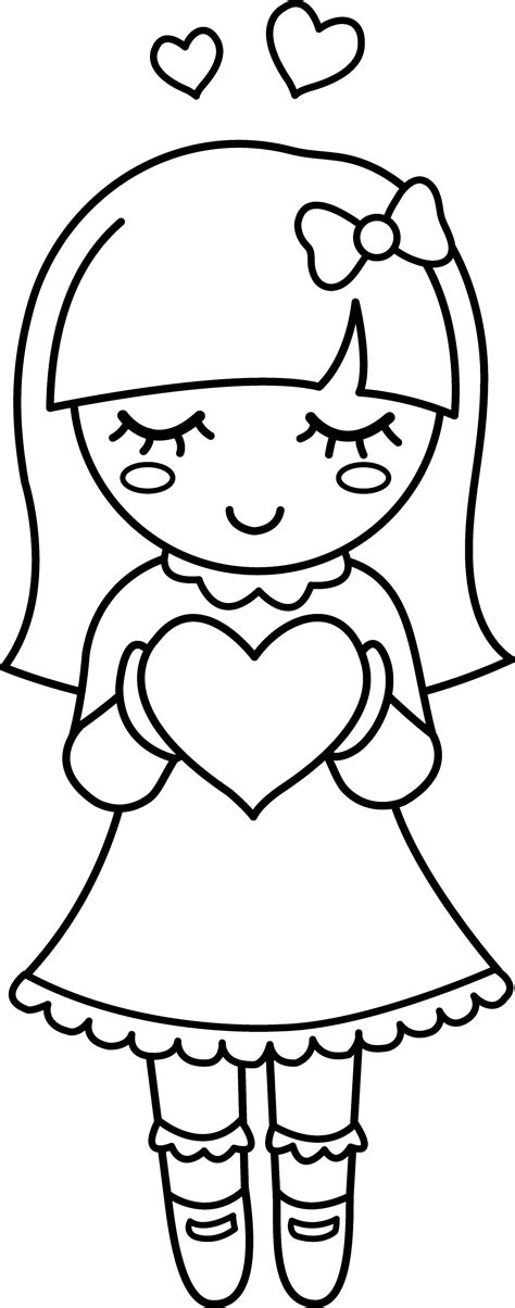Cute Valentine Girl Coloring Page Free Clip Art