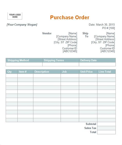 Purchase Order Template 10 Download Free Documents In Pdf Word Excel