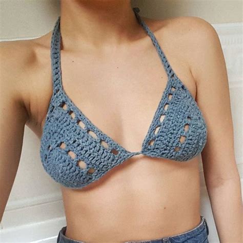 Crochet Bikini Top Denim Bikini Unlined Bikini Triangle Etsy