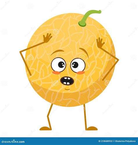 Cute Melon Character With Emotions In A Panic Grabs His Head Face Arms And Legs The Funny Or