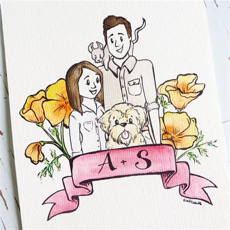 Hand Painted Cute Cartoon Custom Couple/Family Watercolour | Etsy ...