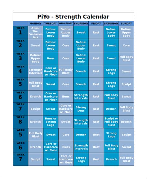 Free 10 Sample Workout Calendar Templates In Pdf Ms Word Excel