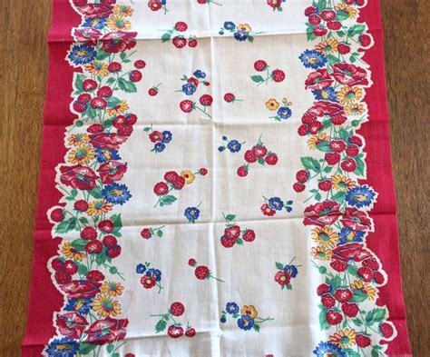 Printed Cotton Border Fabric Vintage Toweling Berries Etsy Vintage