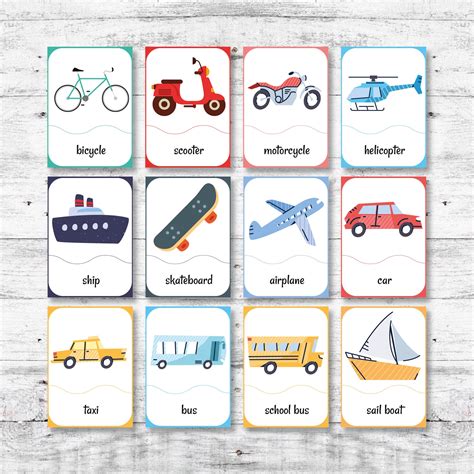 Digital Vehicles Printable Flashcards Preschool Activities Etsy