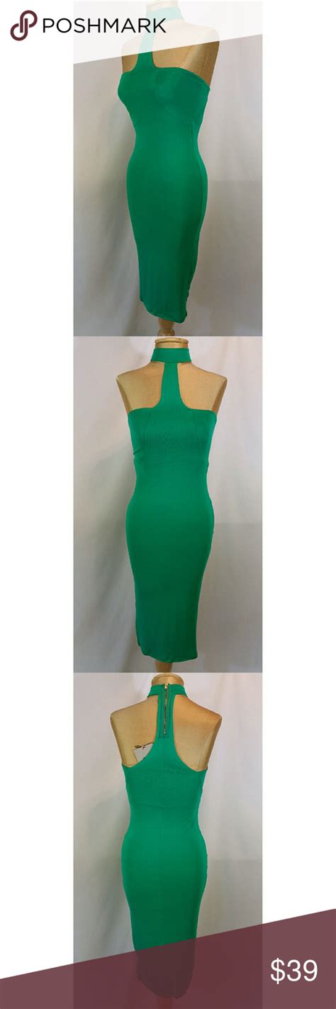 Asos Green Bodycon Dress With T Bar Neck Sz 2 Green Bodycon Dress Bodycon Dress Asos Dress Midi