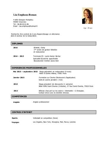 exemple de cv terminale es