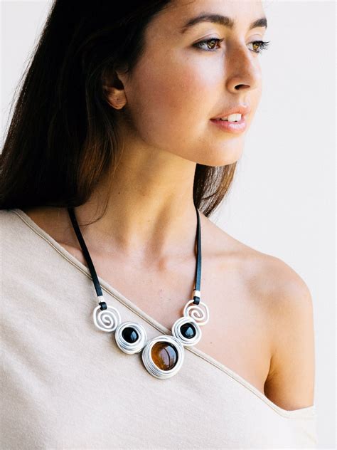 Wrap Leather Necklace Stones Necklace Statement Necklace Etsy