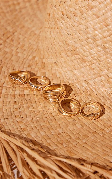 Gold 5 Assorted Chunky Ring Pack Prettylittlething Usa
