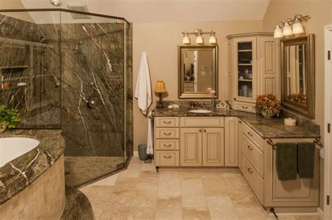 Or, choose a bathroom wall cabinet for a modern, minimalist finish. Neutral bathroom with corner vanity - Home Decorating ...