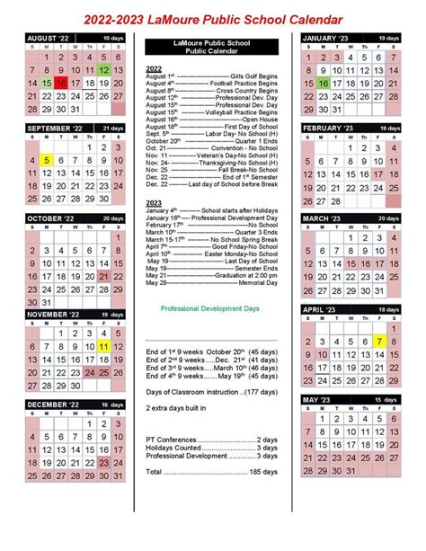 2022 2023 School Calendar Lamoure Public School
