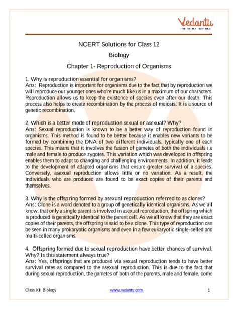 Ncert Solutions For Class 12 Biology Chapter 1 Reproduction In