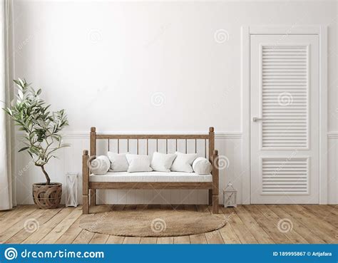 Scandinavian Farmhouse Hallway Interior Wall Mockup Stock Illustration