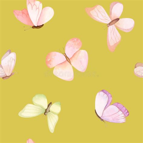 Hand Painted Watercolor Cute Pastel Butterflies Seamless Pattern