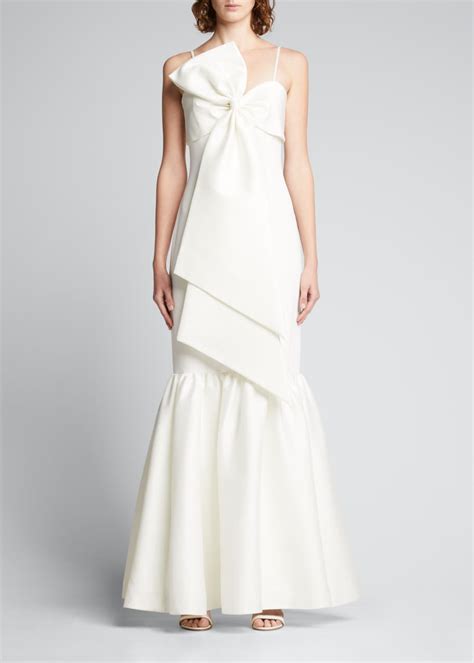 Badgley Mischka Collection Bow Front Crepe And Mikado Fishtail Gown