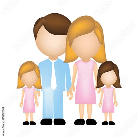 Color Silhouette Faceless With Dad Mom And Two Female Daughters In