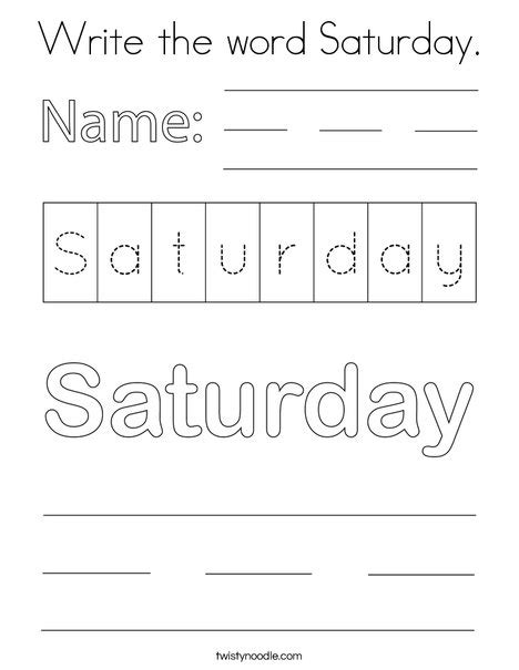 Write The Word Saturday Coloring Page Twisty Noodle