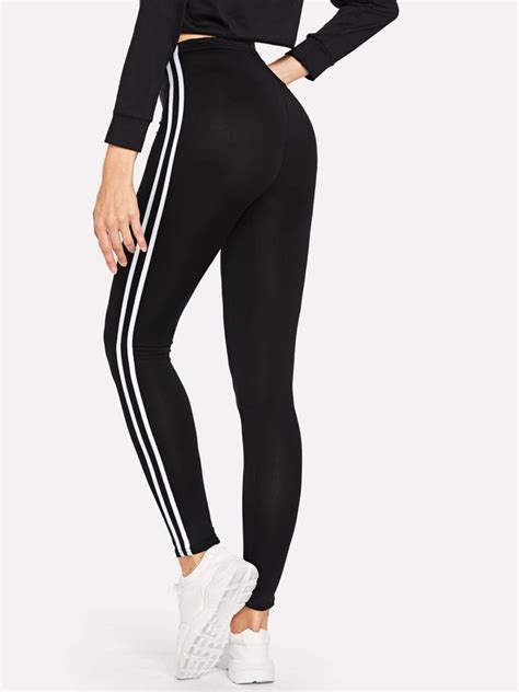 Shein Ezwear Striped Tape Side Elastic Waist Leggings Shein Usa