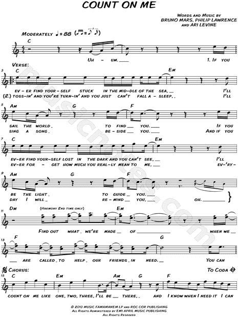 Print And Download Lead Sheets For Count On Me By Bruno Mars Includes