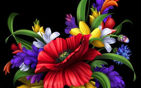 Hd Colorful Flowers Bouquet On The Black Background Wallpaper Download