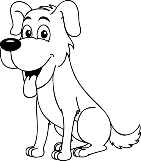 Animals Black And White Outline Clipart Cartoon Style Happy Dog With