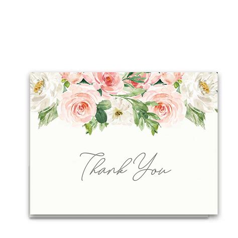 Elegant Thank You Cards Wedding Blush Floral Watercolor Greenery