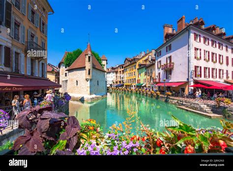 Old Town Of Annecy With River Thiou Medieval Palace The Palais De L