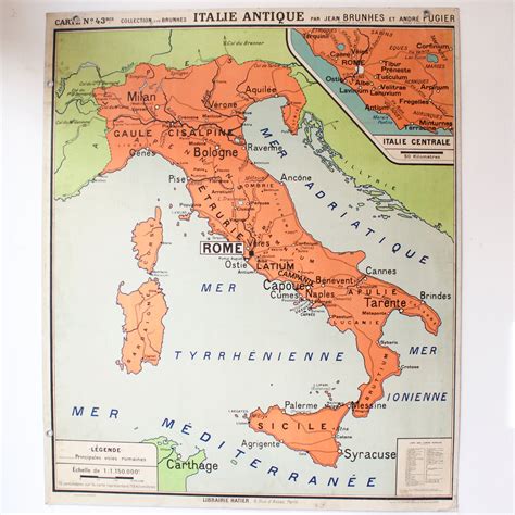 carte scolaire ancienne n43 italie antique french vintage school map antic italy 185 italia