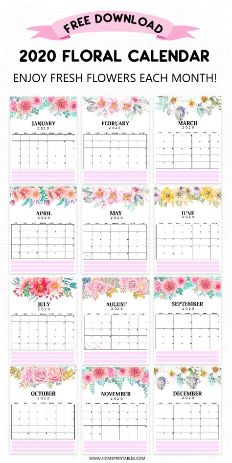 Free Calendar 2020 Printable In Glorious Florals Free Calendar
