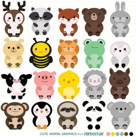 Cute Animal Clipart Set Mega Pack Of 20 Cute Animal Vector Graphics
