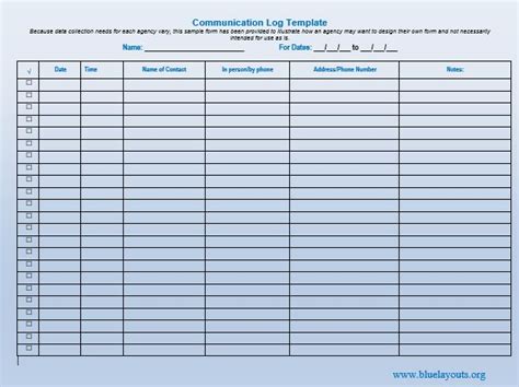 Communication Log Templates 2 Free Printable Word Exc