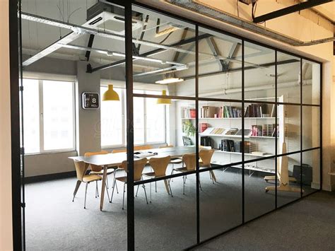 Black Slimline T Bar Industrial Style Glass Partition [a Great Steel Frame Alternative] For