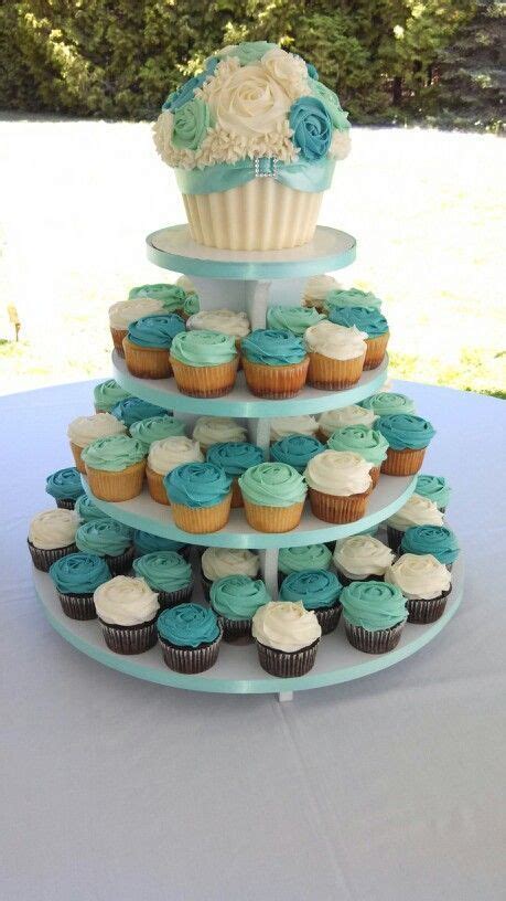 Wedding Cupcake Tower With Bride And Groom Giant Cupcake Teal White