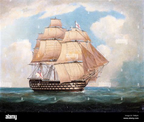 Hms Victory In Full Sail Painting Before 1842 Stock Photo Alamy