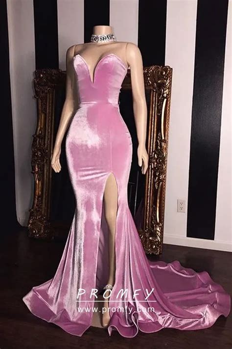 Pink Velvet Strapless Sweetheart Mermaid Prom Dress Promfy