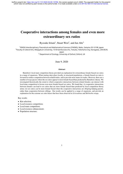 Pdf Cooperative Interactions Among Females Can Lead To Even More Extraordinary Sex Ratios