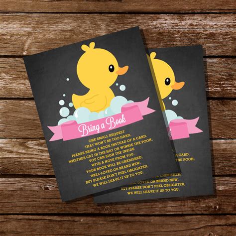 Rubber Duck Baby Shower Bring A Book Insert Card For A Girl Sunshine