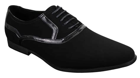 Herren Mode Mens Laced Black Shoes Smart Casual Suede Shiny Patent