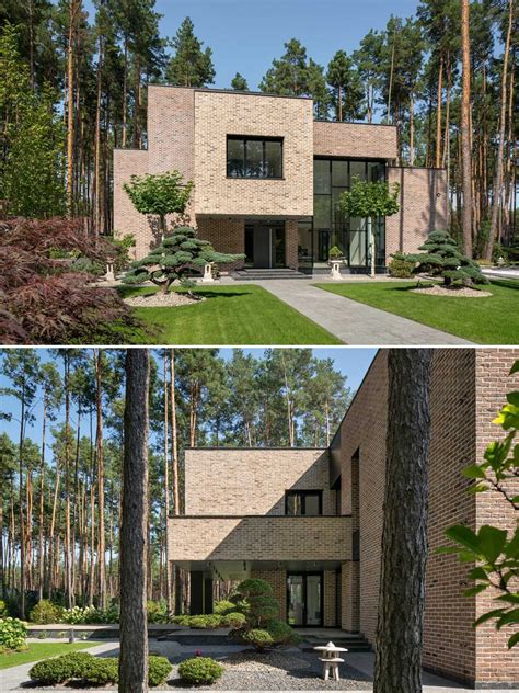 The Modern Brick Exterior Of This House Stands Out From The Forest And