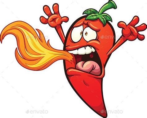 Spicy Chili Pepper Breathing Fire Vector Clip Art Illustration With
