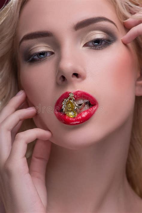 Wonderful Blonde Wearing Jewelry Stock Image Image Of Jewelry Black