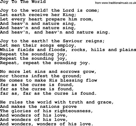 Catholic Hymns Song Joy To The World Lyrics And Pdf