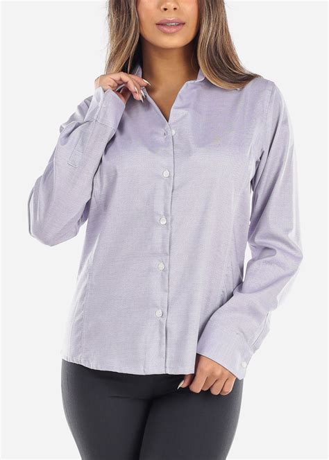 Moda Xpress Womens Button Up Shirt Long Sleeve Career Wear Purple Top