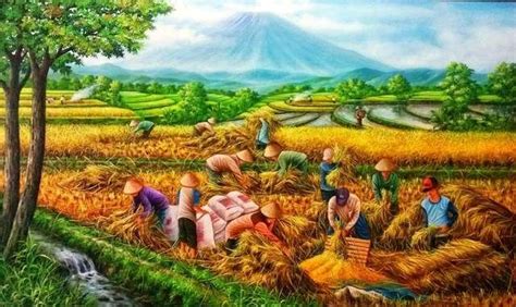 44 Lukisan Pemandangan Alam Sawah Dan Gunung Pemandangan Lukisan