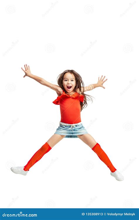 Cute Little Girl Jump Studio Shot Stock Image Image Of Movement
