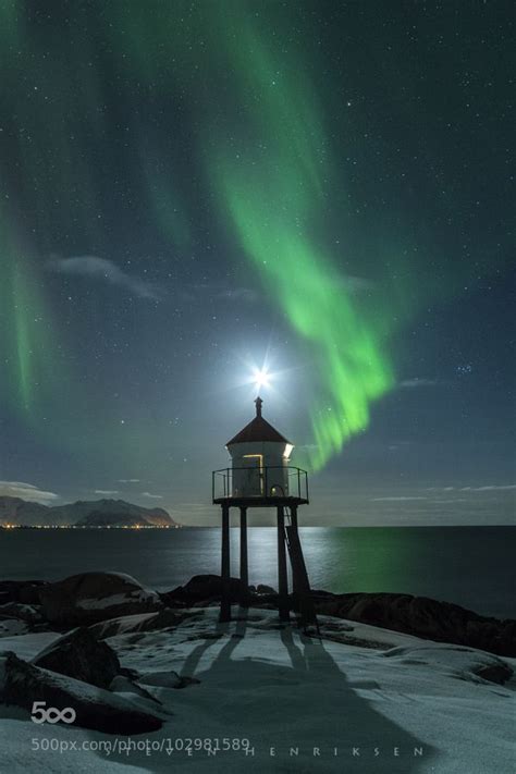 Lighthouse Surrounded By The Northern Lights Starry Sky Starry Night