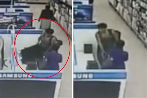 Outrageous Moment Thief Hides Samsung Hd Tv Under Her Dress Then Waddles Out Of Shop World